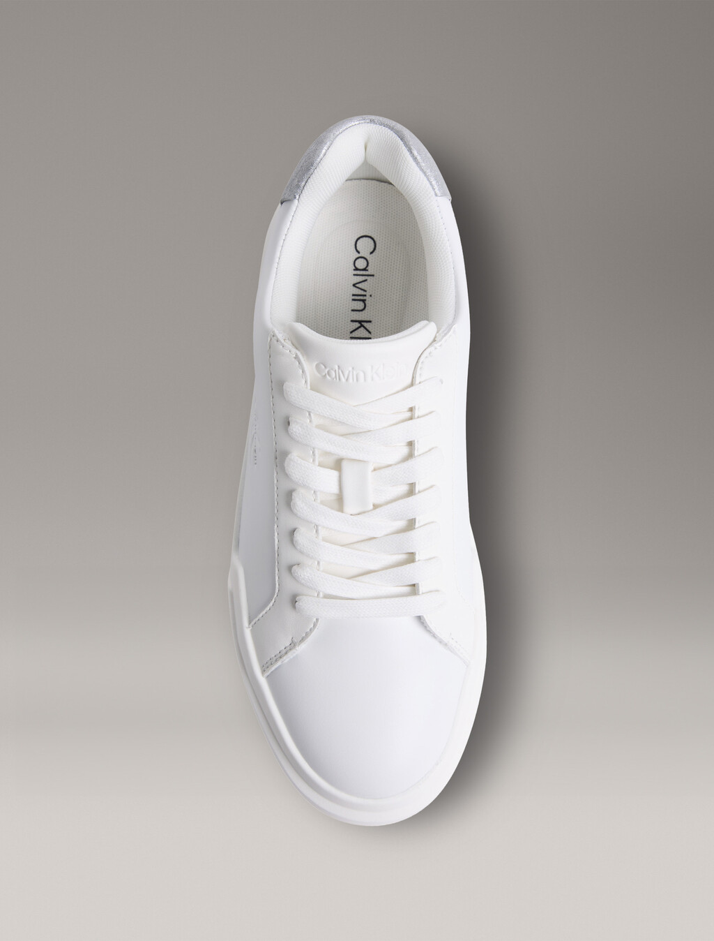 CK Avenue - Leather Logo Trainers, Bright White/Silver, hi-res