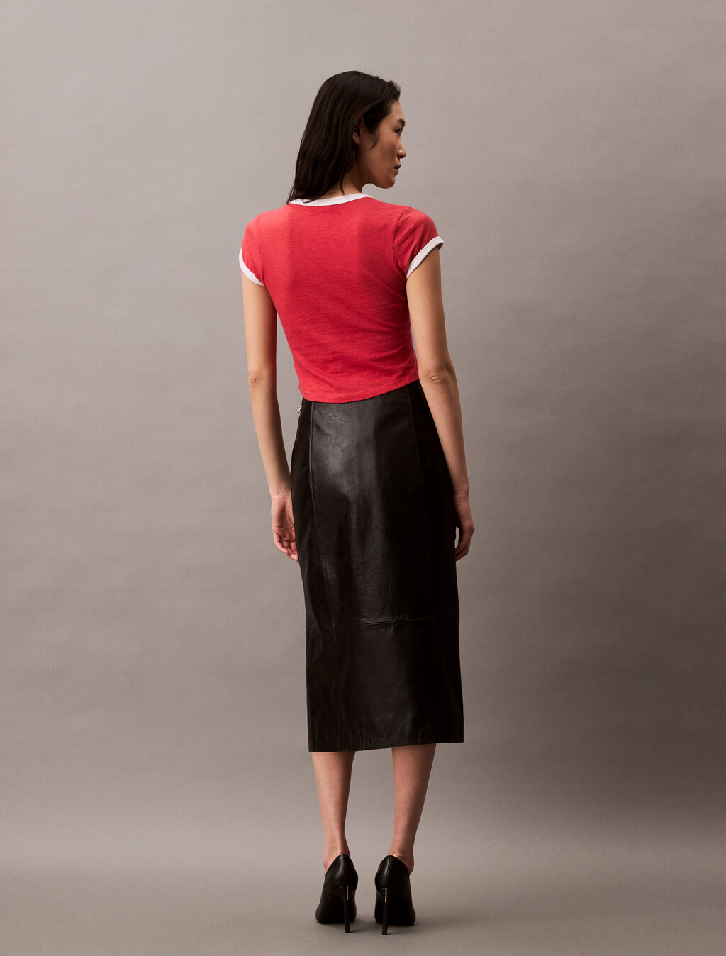 Leather Midi Skirt, Black, hi-res