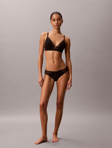 CK Black Geo Lace Lightly Lined Triangle Bra, Black, hi-res