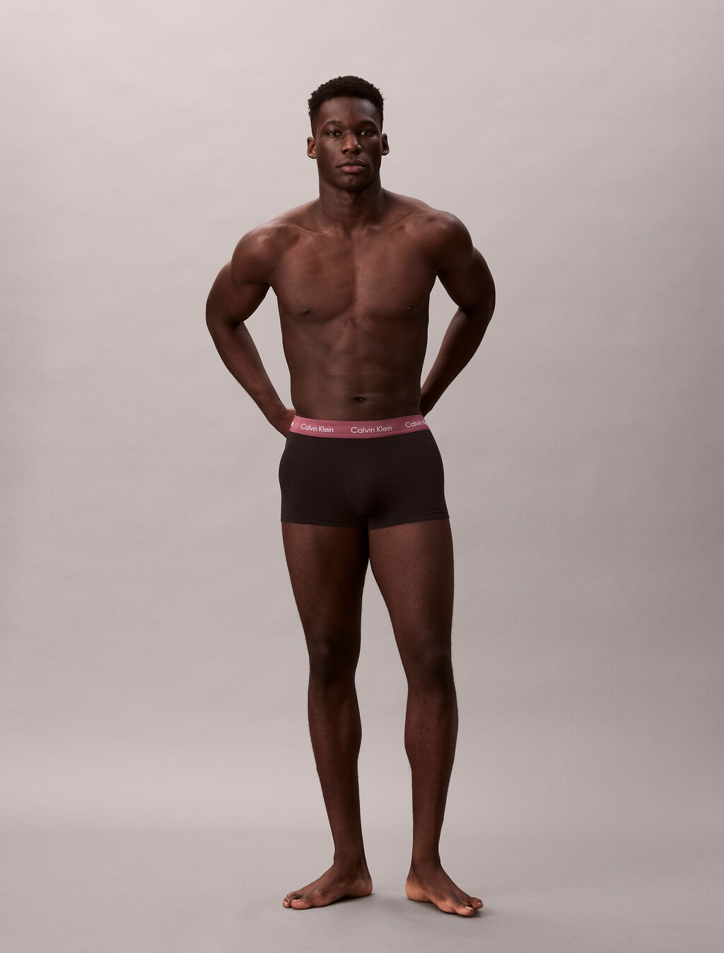 Cotton Stretch Low Rise Trunk 3 Pack, black bodies w/ black/zinc/deep mauve wbs, hi-res