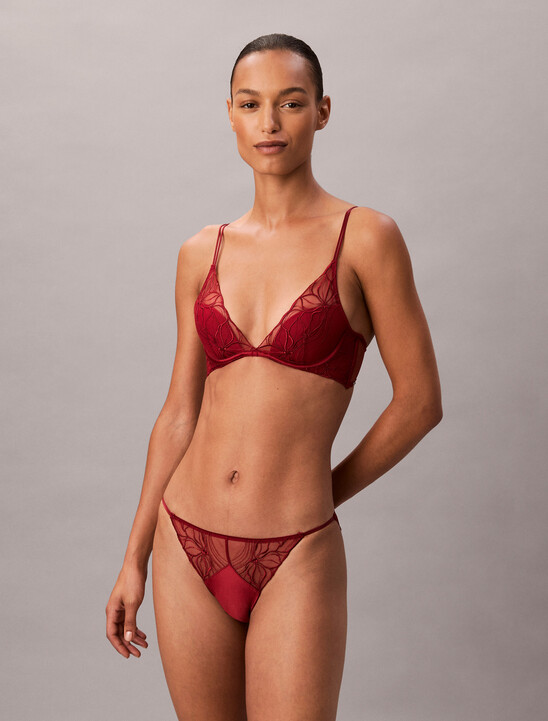 Lightly Lined Plunge Bra - CK Black Floral Lace