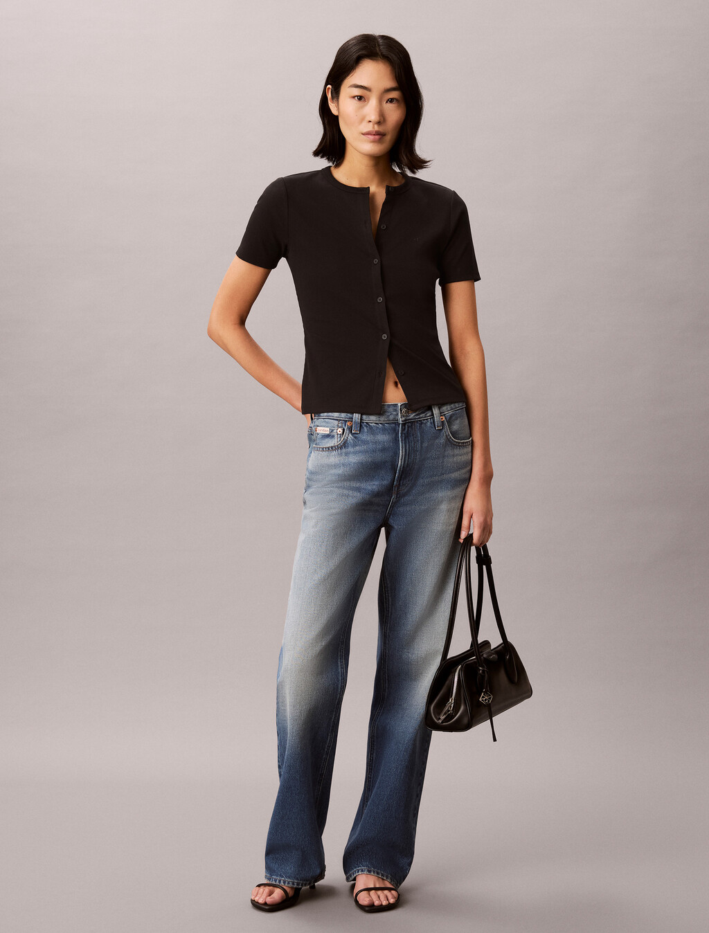 Ribbed Short Sleeve Cardigan, Black, hi-res