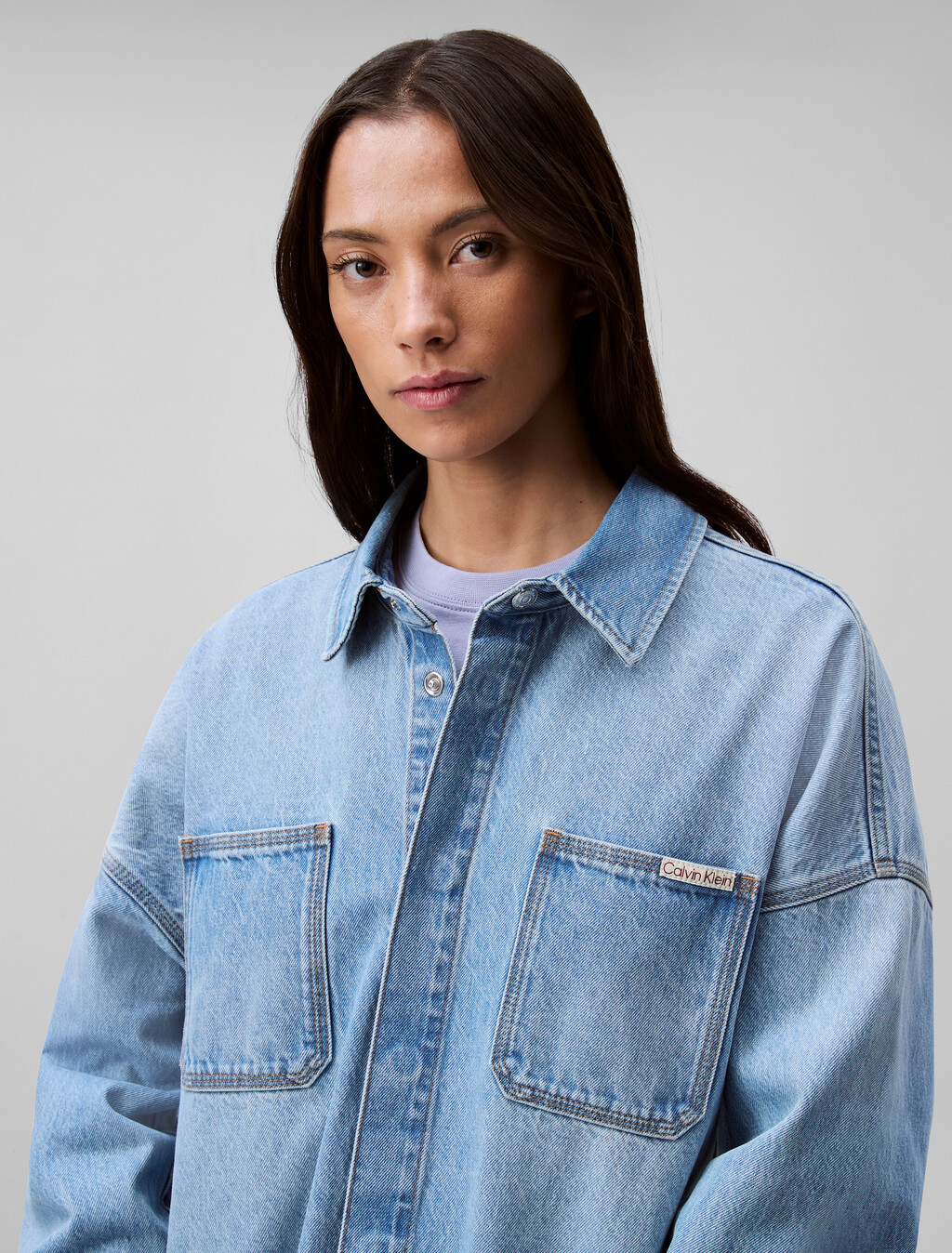 Oversized Denim Utility Shirt, LT BLUE WAVE, hi-res
