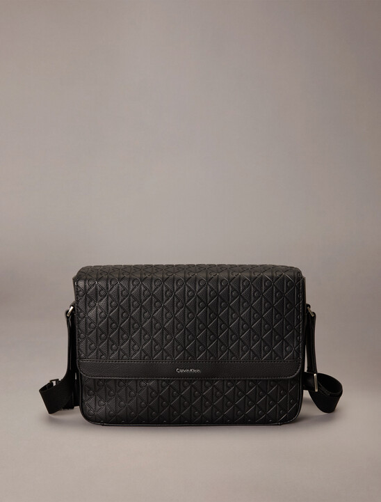 Embossed Emblem Logo Flap Messenger Bag