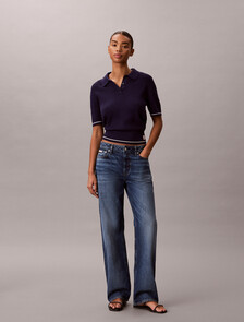 Cable Knit Short Sleeve Jumper, Evening Blue, hi-res