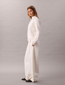 Cotton Relaxed Belted Pants, White Greige, hi-res