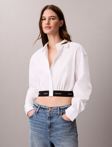 Logo Waistband Cropped Shirt, Bright White, hi-res