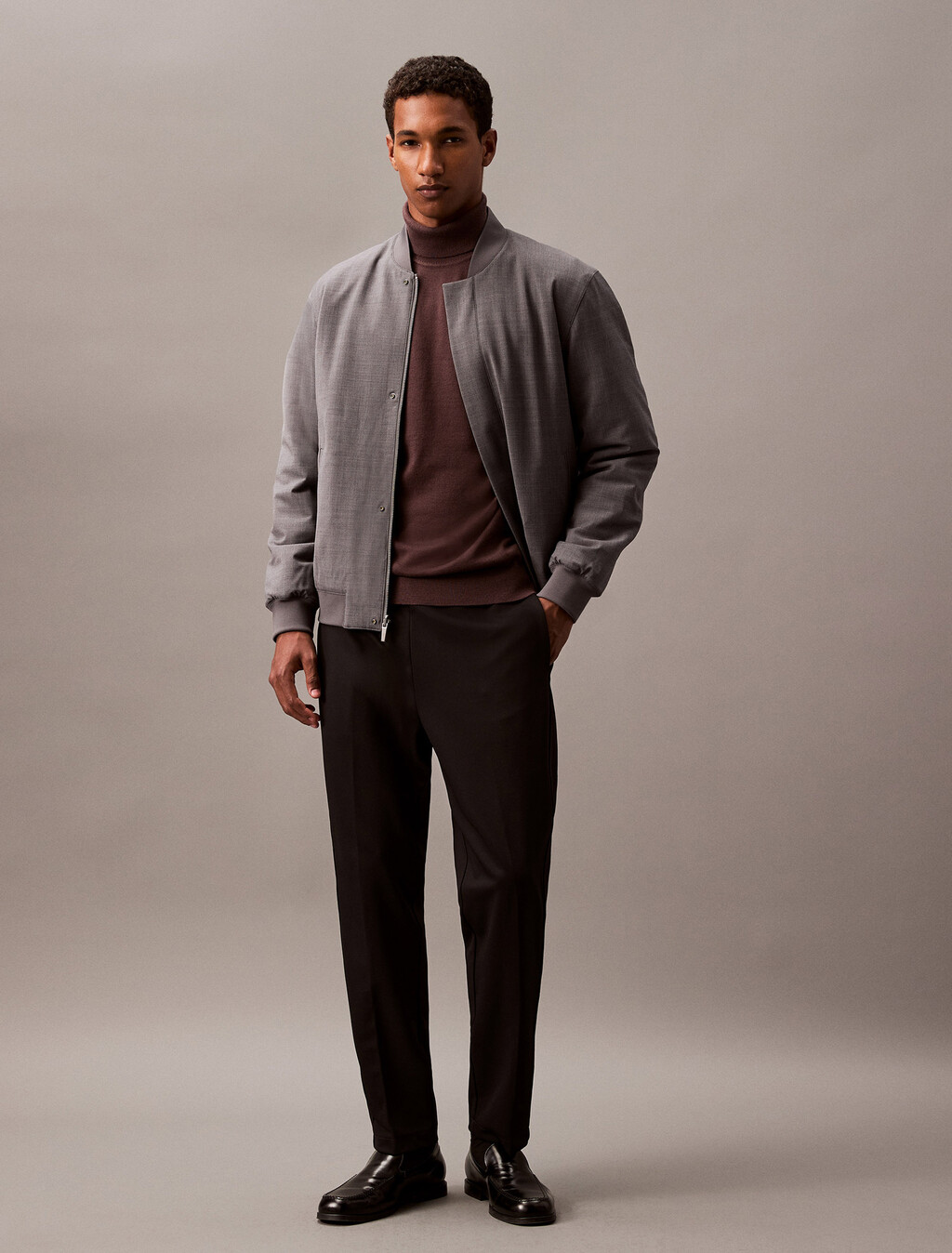 Reversible Wool Blend Bomber Jacket, Charcoal Heather, hi-res