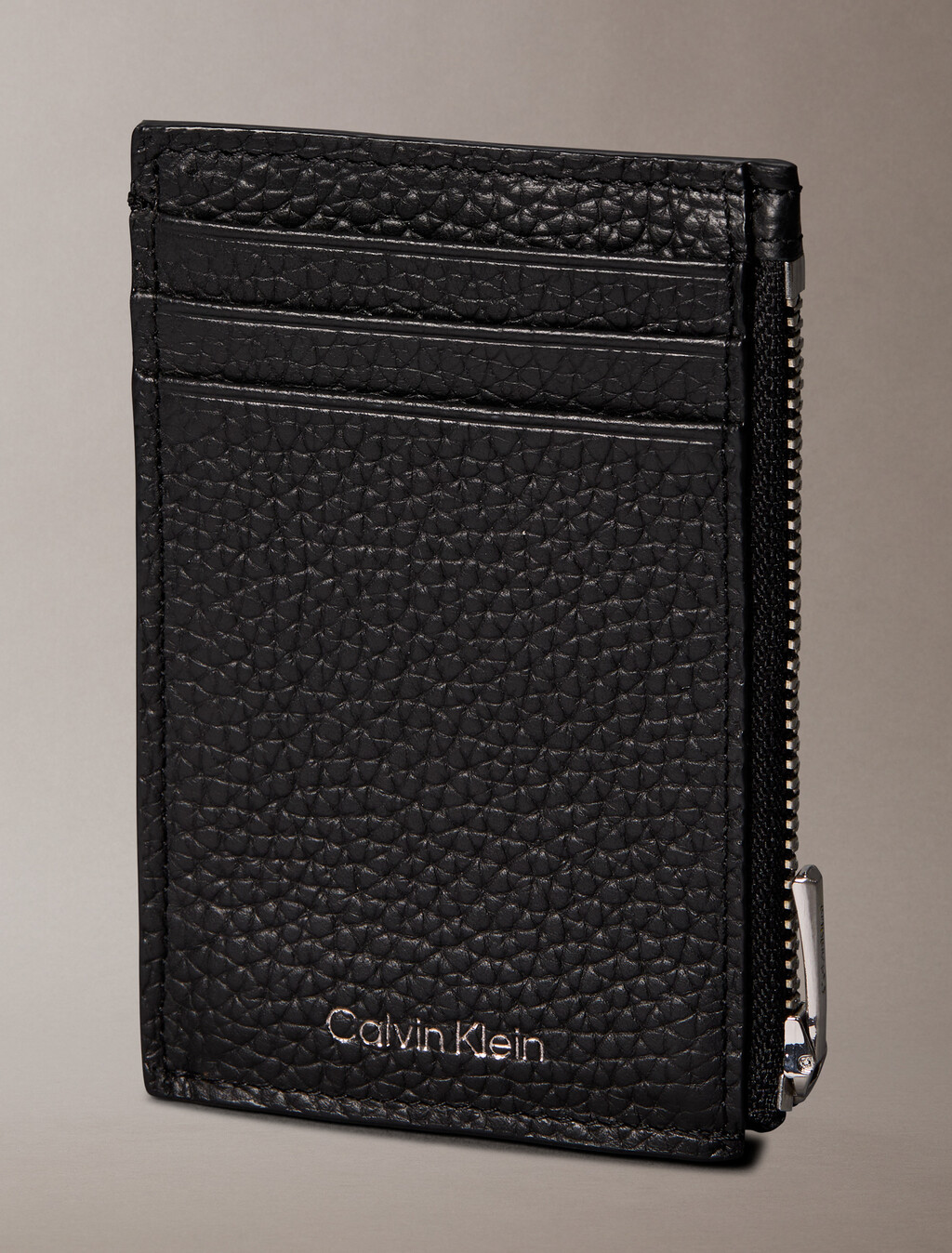 Leather RFID Cardholder with Zip, Black, hi-res