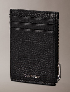 Leather RFID Cardholder with Zip, Black, hi-res