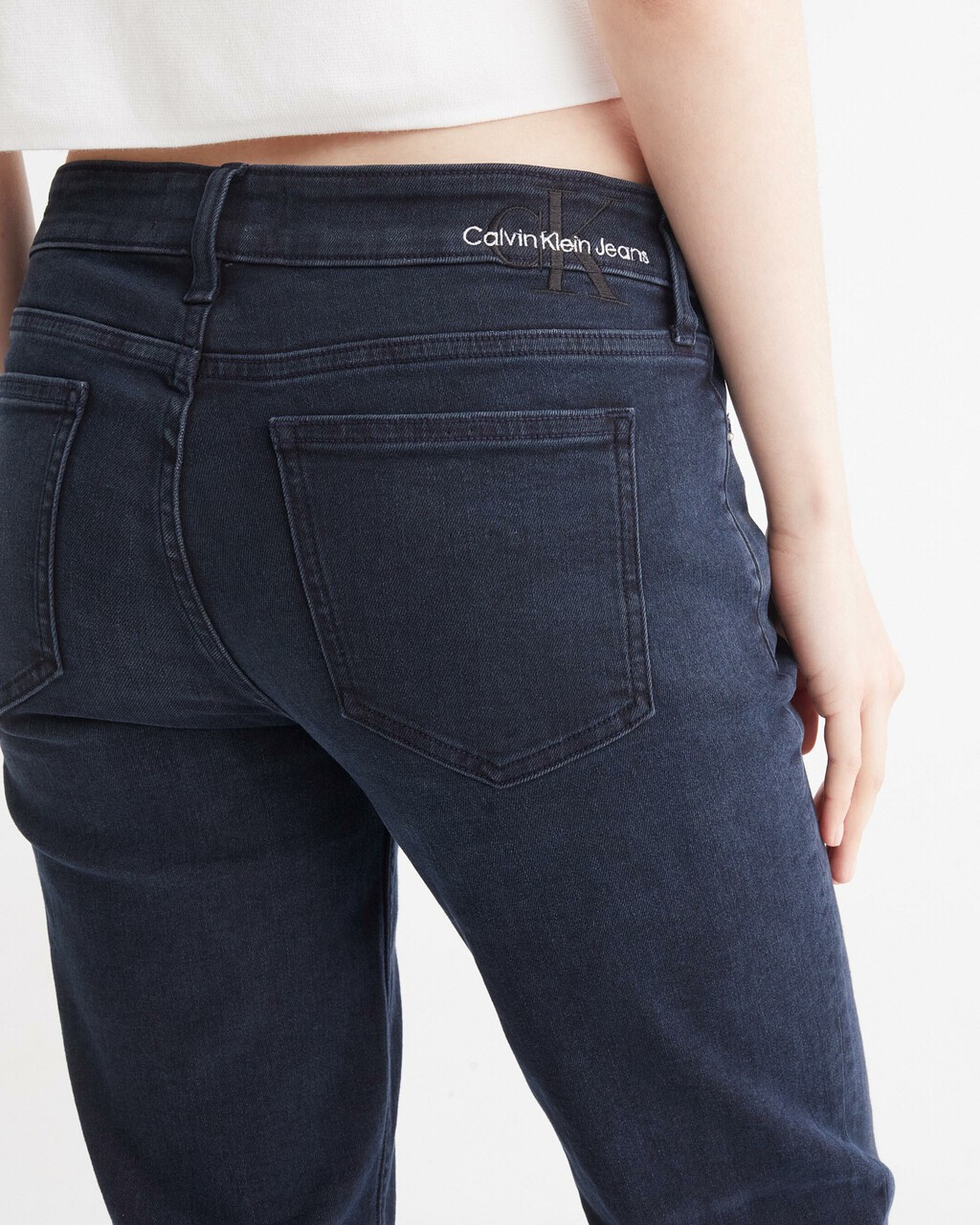 Reconsidered Italian Denim Slim Straight Ankle Jeans, Blue Black Back Embro Splt Hem, hi-res