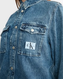 Stonewash Slim Denim Shirt, Denim Medium, hi-res