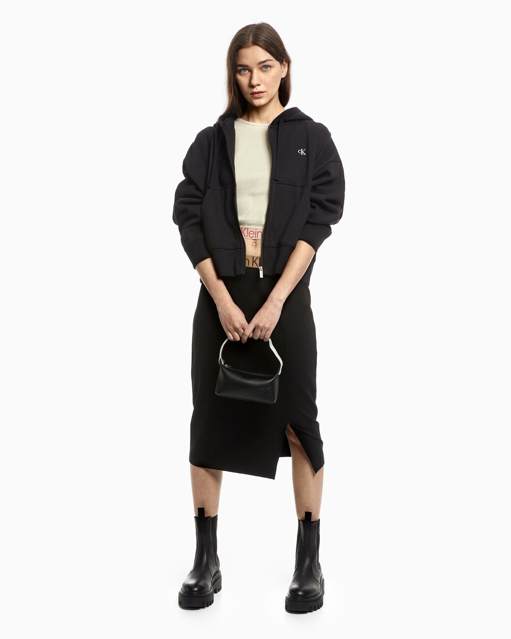 Archive Logo Zip Up Hoodie, Black Beauty, hi-res