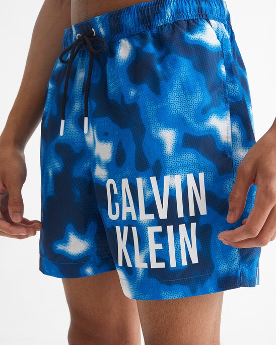 Blurred Camouflage Print Medium Drawstring Swim Shorts