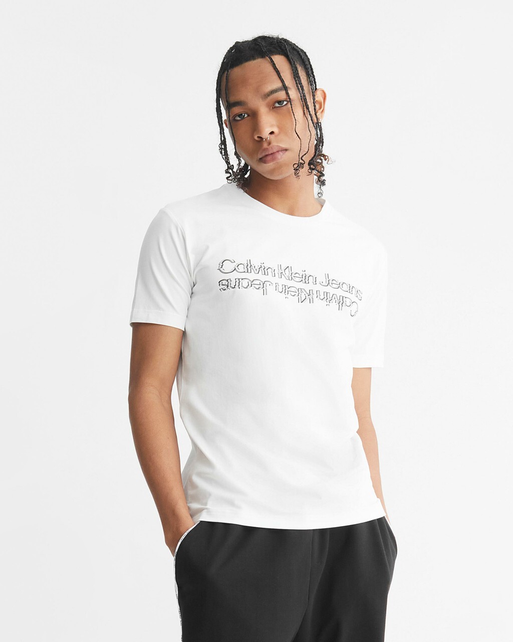 Movements Glitched Logo Slim Tee | Bright White | Calvin Klein Singapore