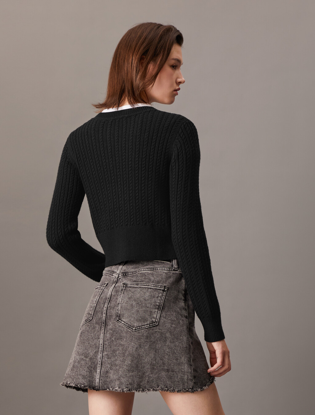 Cropped Cable Knit Cardigan, Ck Black, hi-res