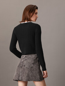 Cropped Cable Knit Cardigan, Ck Black, hi-res