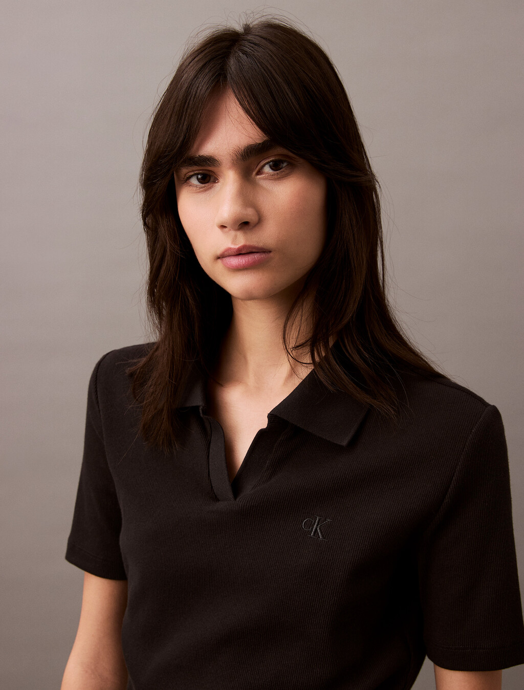 Essential Slim V Neck Polo, Black, hi-res