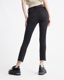 Ultimate Stretch High Rise Skinny Black Ankle Jeans, Washd Black Twisted Side Seam Split, hi-res