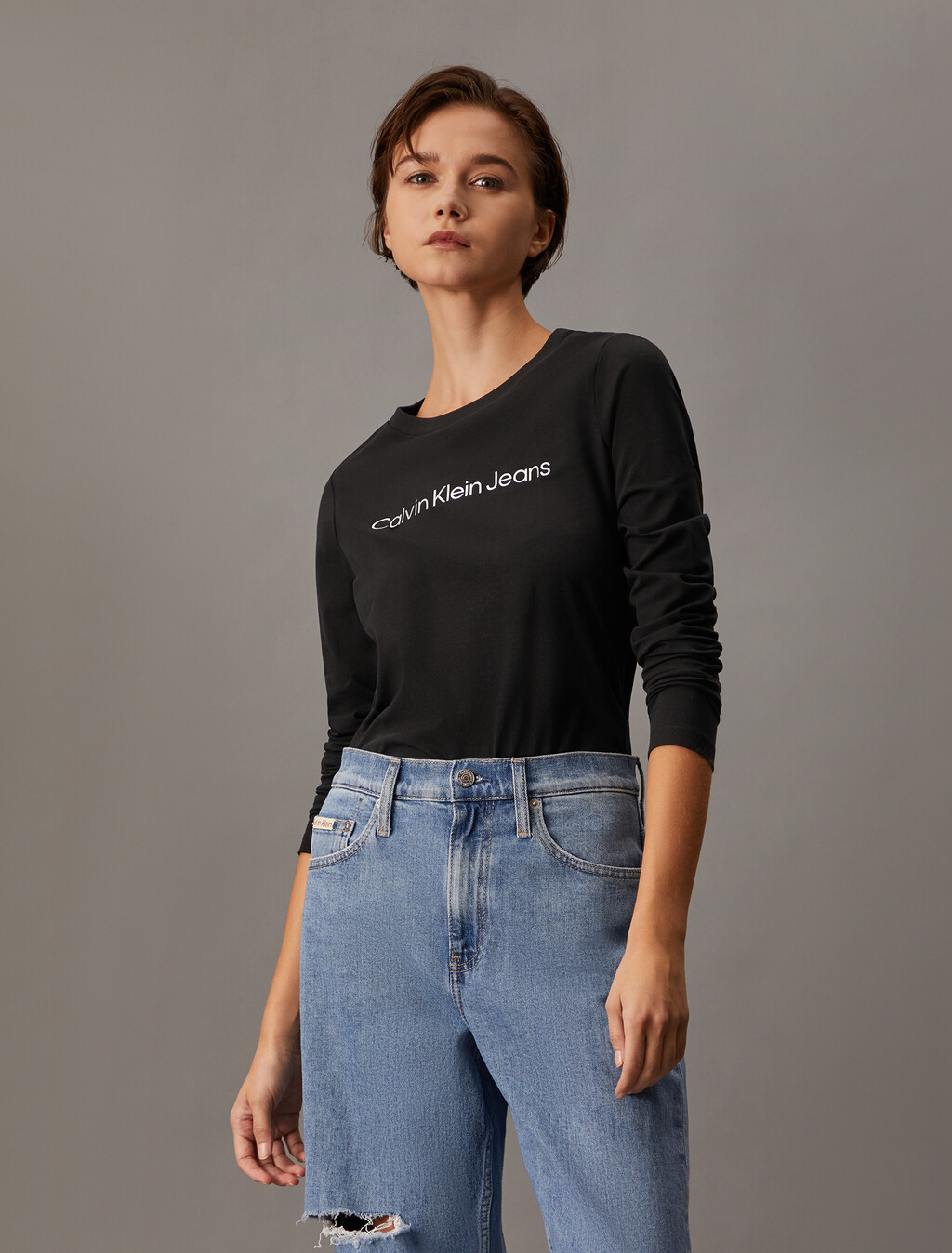 Shrunken Institutional Slim Long Sleeve Tee, Ck Black, hi-res
