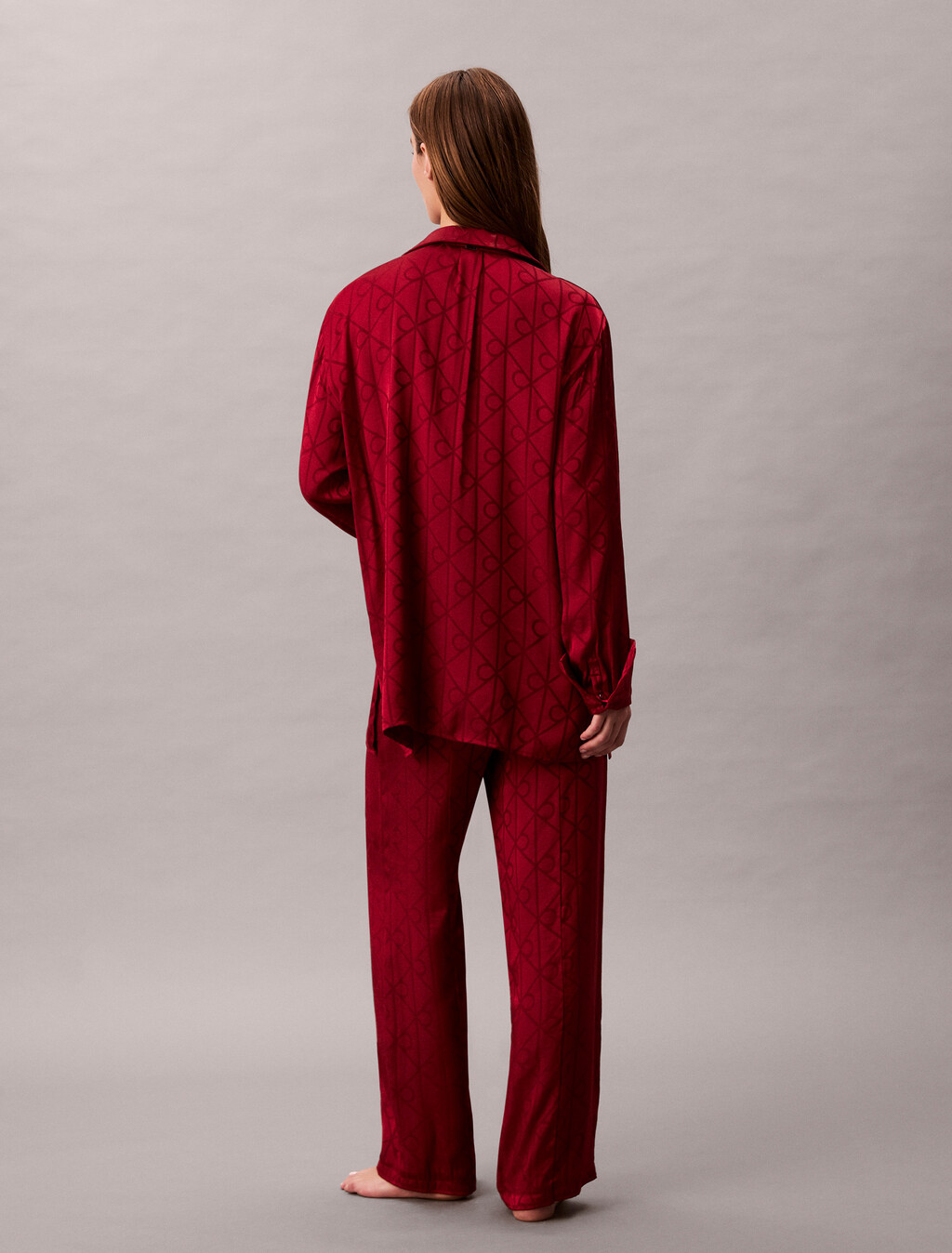 Satin Sheen Print Pyjama Shirt, 19519 GIGA SATIN SHINE EMBLEM+RED STAMP, hi-res