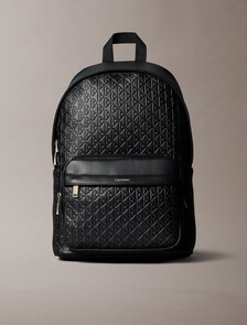 Embossed Allover Monogram Backpack, Black, hi-res