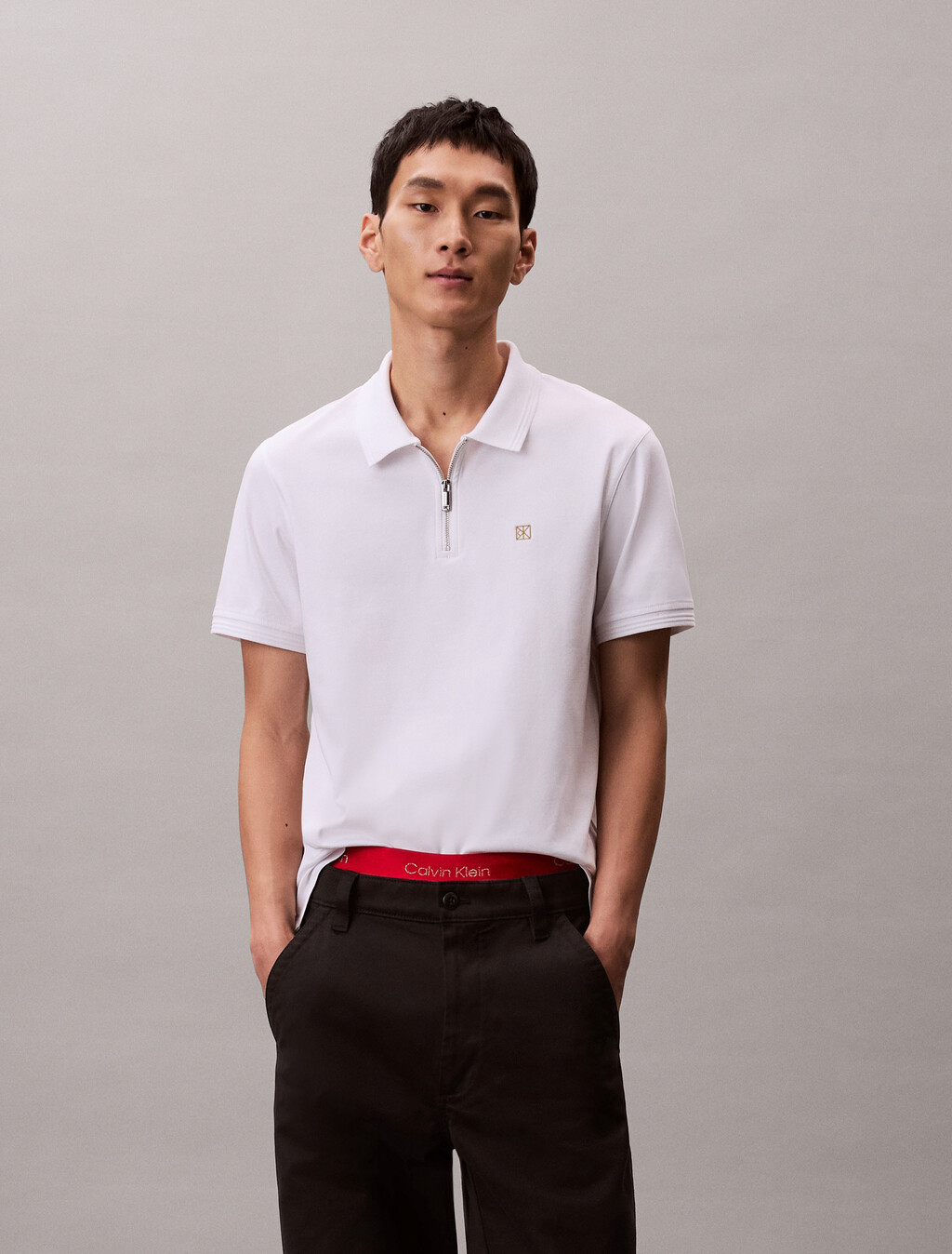 Lunar New Year CK Emblem Slim Polo, Brilliant White, hi-res