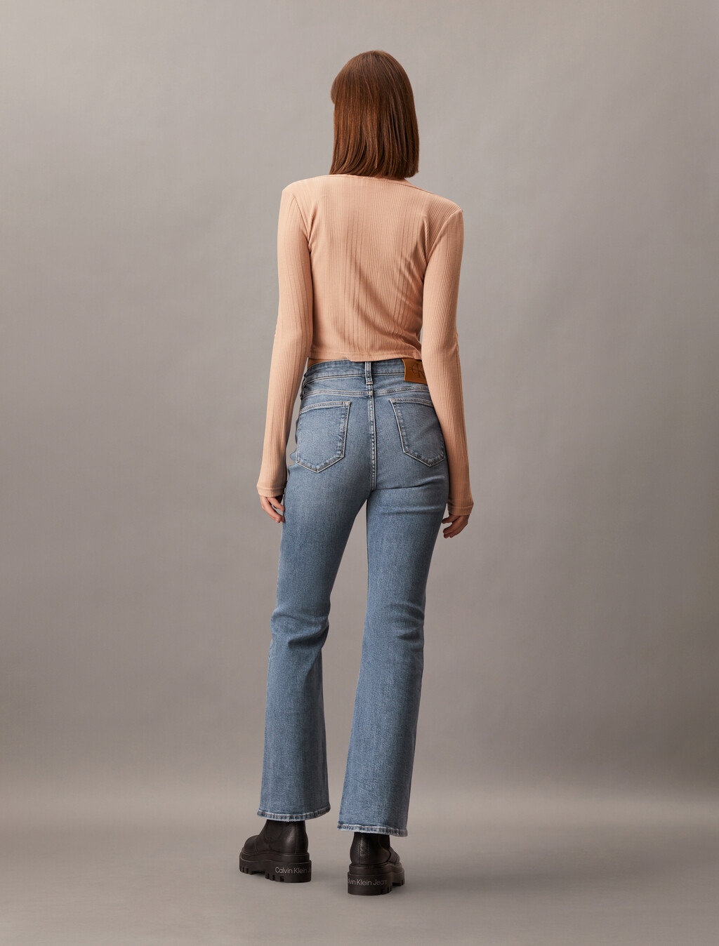 Italian High Rise Flare Jeans, Denim Medium, hi-res