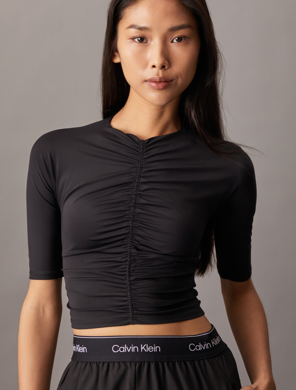 Icon Ruched Front Tee, Black Beauty, hi-res