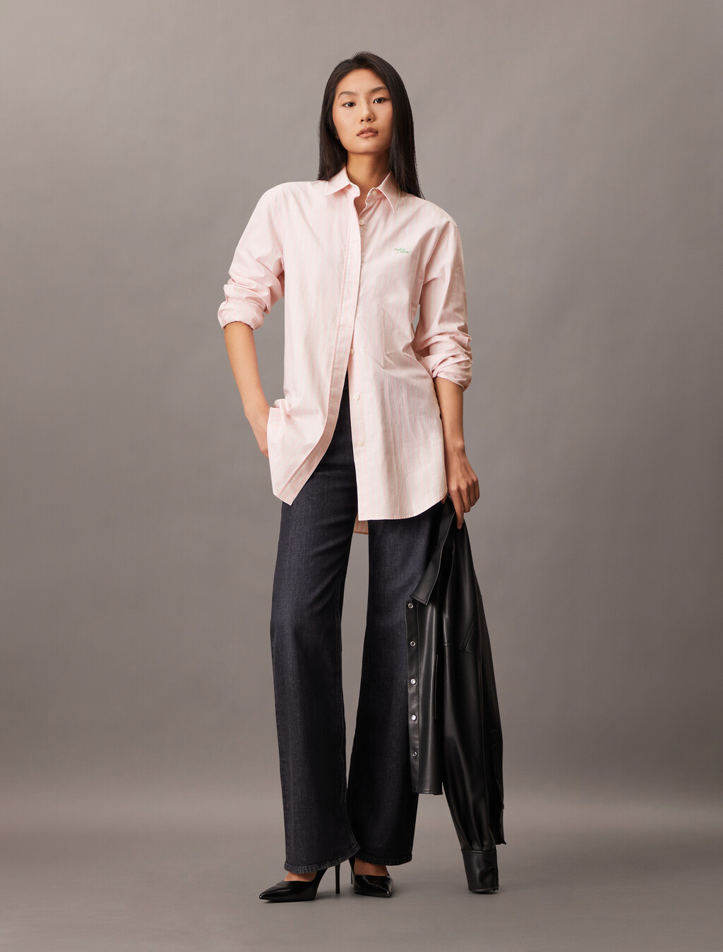 Stripe Relaxed Button-Down Shirt, Powder Pink, hi-res