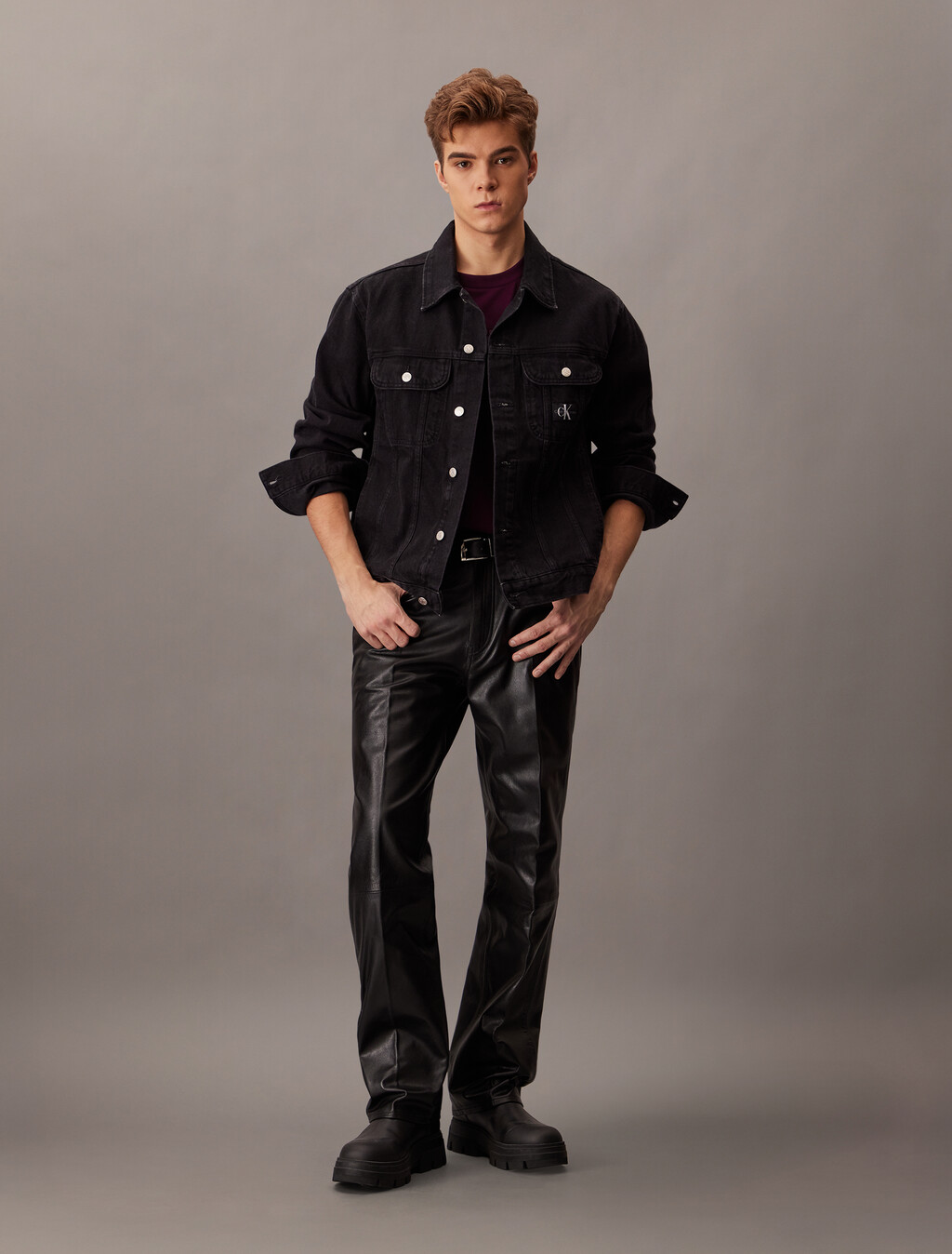 90s Straight Leather Trouser, Black, hi-res