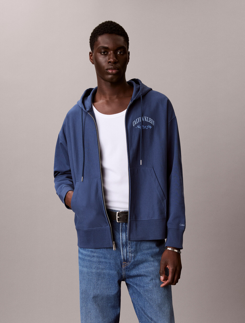 Varsity Logo Zip-Up Hoodie, Dark Denim, hi-res