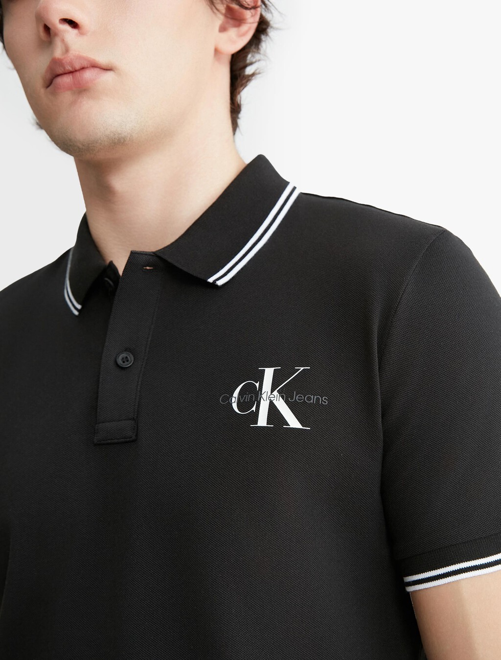 Monologo Slim Tipped Polo, Ck Black, hi-res