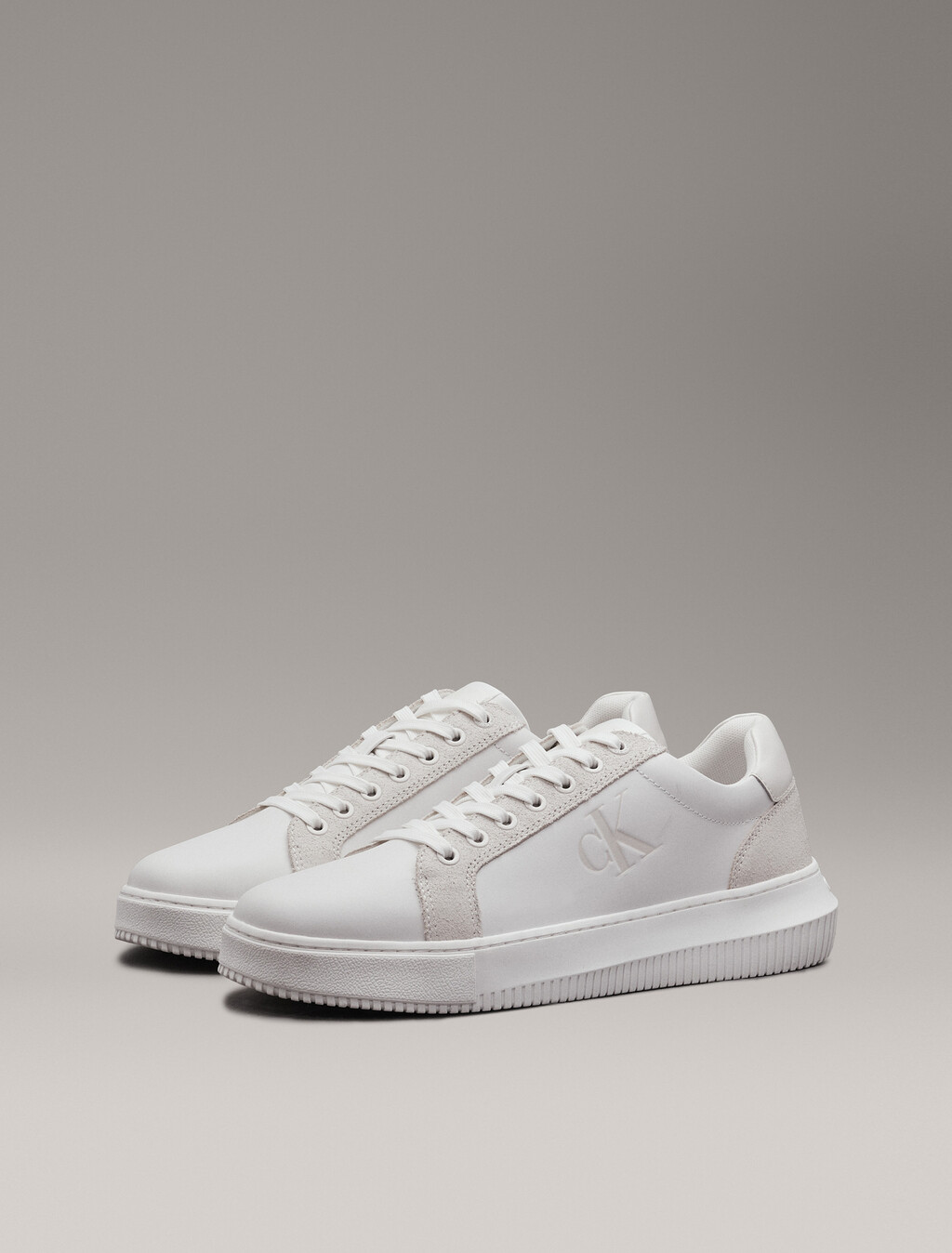 Leather Trainers, Bright White/Creamy White, hi-res