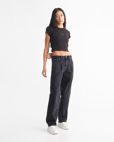 Sustainable 90s Straight Jeans, Washed Black Pleated, hi-res