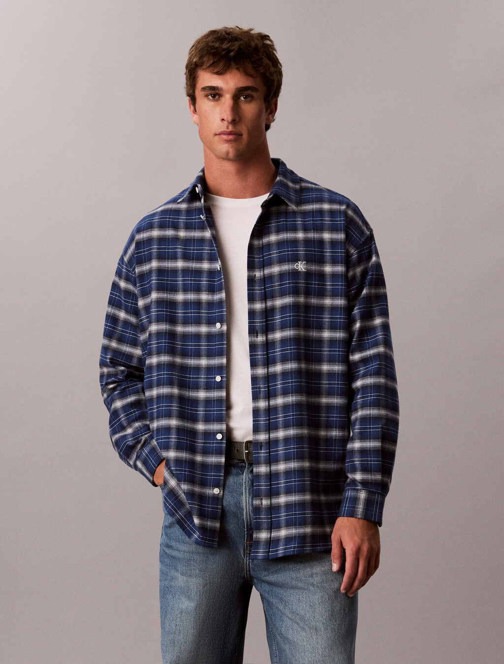 Oversized Plaid Shirt, Estate Blue, hi-res