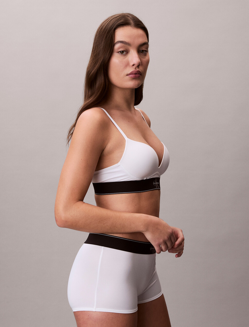 CK Graphic Push Up Plunge Bra, White, hi-res