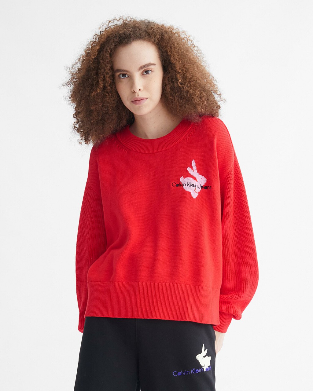 YEAR OF THE RABBIT ORGANIC COTTON PULLOVER JUMPER, FLAME SCARLET, hi-res