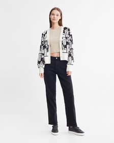 V Neck All Over Logo Cropped Cardigan, Ivory, hi-res