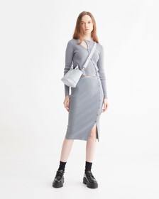 FEMININE BUTTON DOWN SKIRT, Overcast Grey, hi-res