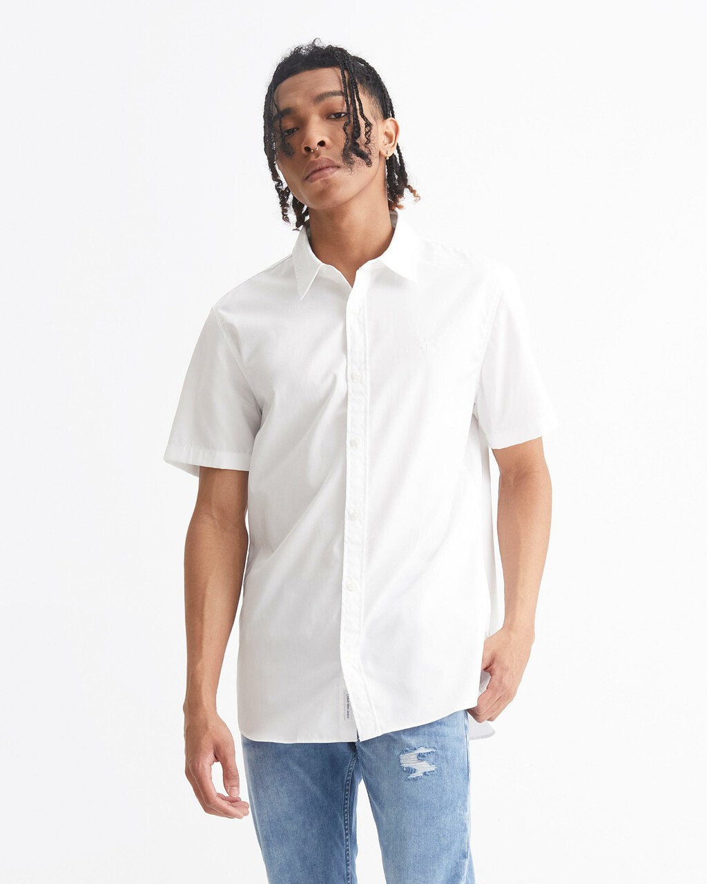 LOGO PIPING RELAXED SHIRT, Bright White, hi-res