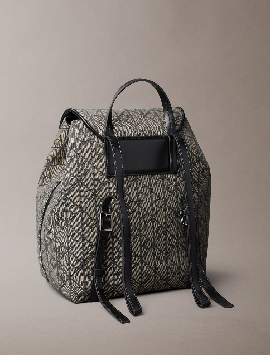 Emblem Logo Jacquard Flap Backpack, LOTUS BEIGE / BLACK AOP, hi-res
