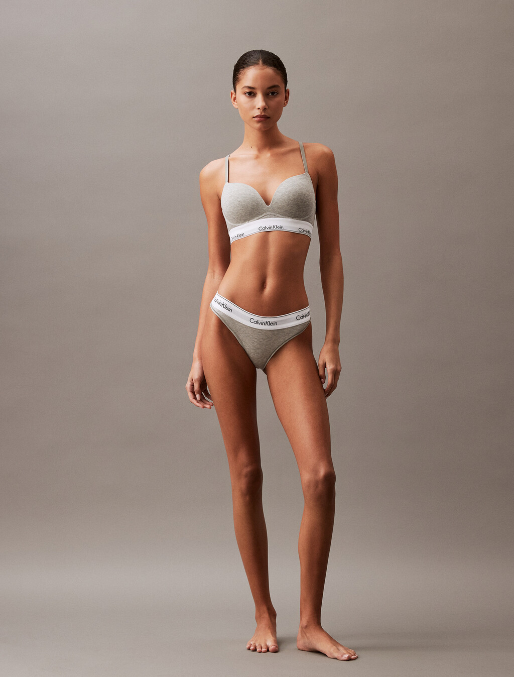 Icon Cotton Push Up Plunge Bra, B10 Grey Heather, hi-res