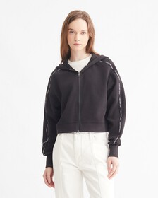 LOGO TAPE CROPPED ZIP THRU HOODIE, Ck Black, hi-res