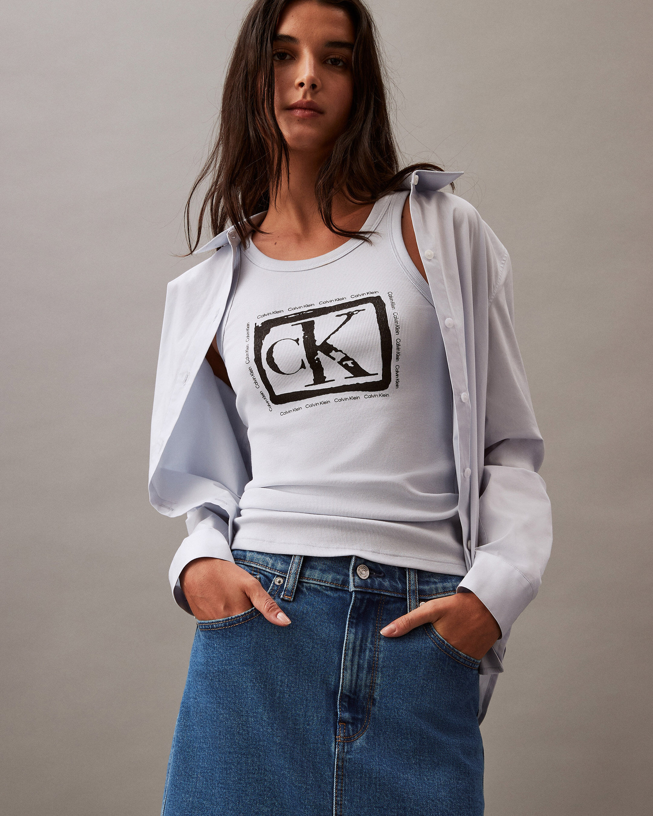 Calvin klein red denim skirt online