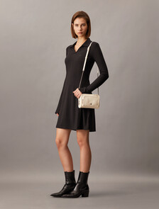 Rib Knit Mini Polo Dress, Ck Black, hi-res