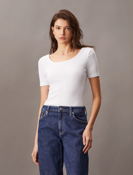 Casual Scoop Neck Rib Knit Tee