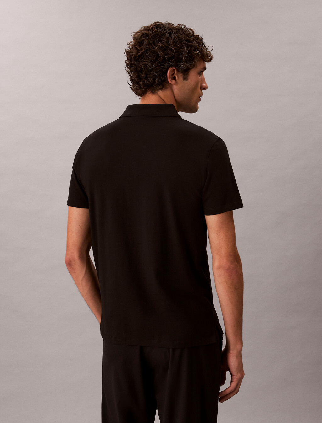 Stretch Cotton Slim Polo, Black, hi-res
