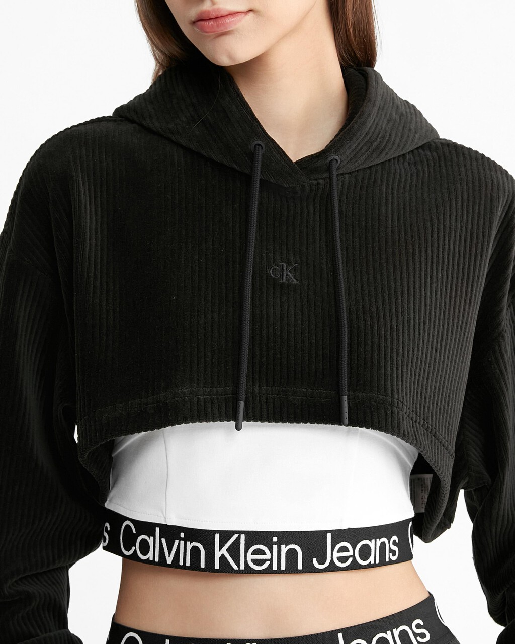 2 In 1 Logo Tape Velvet Hoodie, Ck Black, hi-res