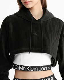 2 In 1 Logo Tape Velvet Hoodie, Ck Black, hi-res